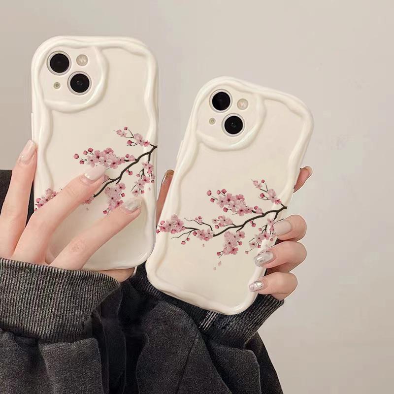 Pink cherry blossom TPU pattern mobile phone case suitable for iPhone17 16 15 14 13 12 11Pro/ Max /Plus anti-fall and shockproof