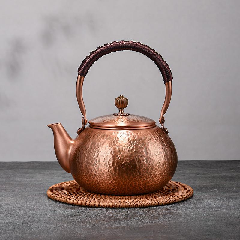 Red Copper Teapot Kettle Handmade Hammered Texture