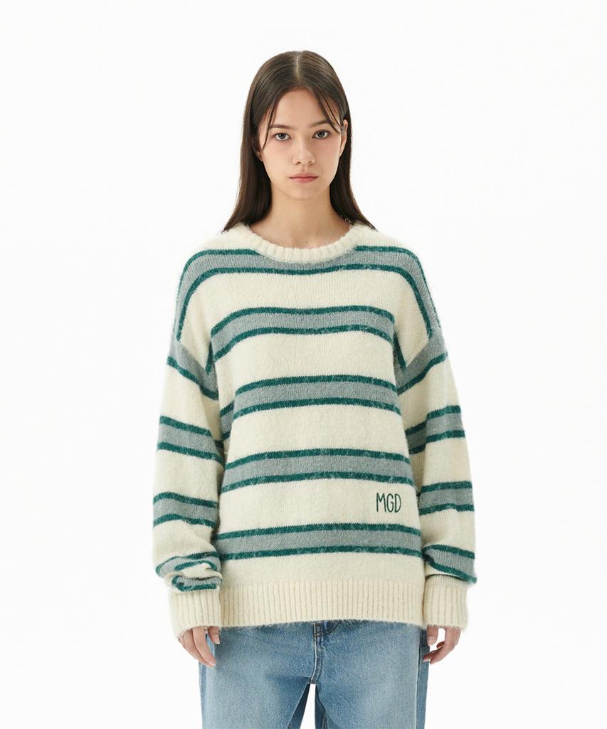 MAHAGRID Hairy Stripe Knit Sweater Ivory(Mg2Ffmk600A)