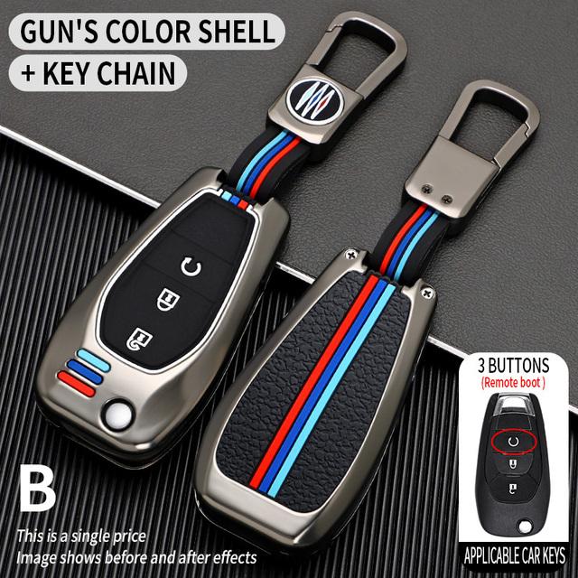 Metal Car Key Fob Full Cover Case Bag Shell Skin Key Chain Holder for Chevrolet Cruze Spark Sonic Camaro Volt Bolt Malibu Trax