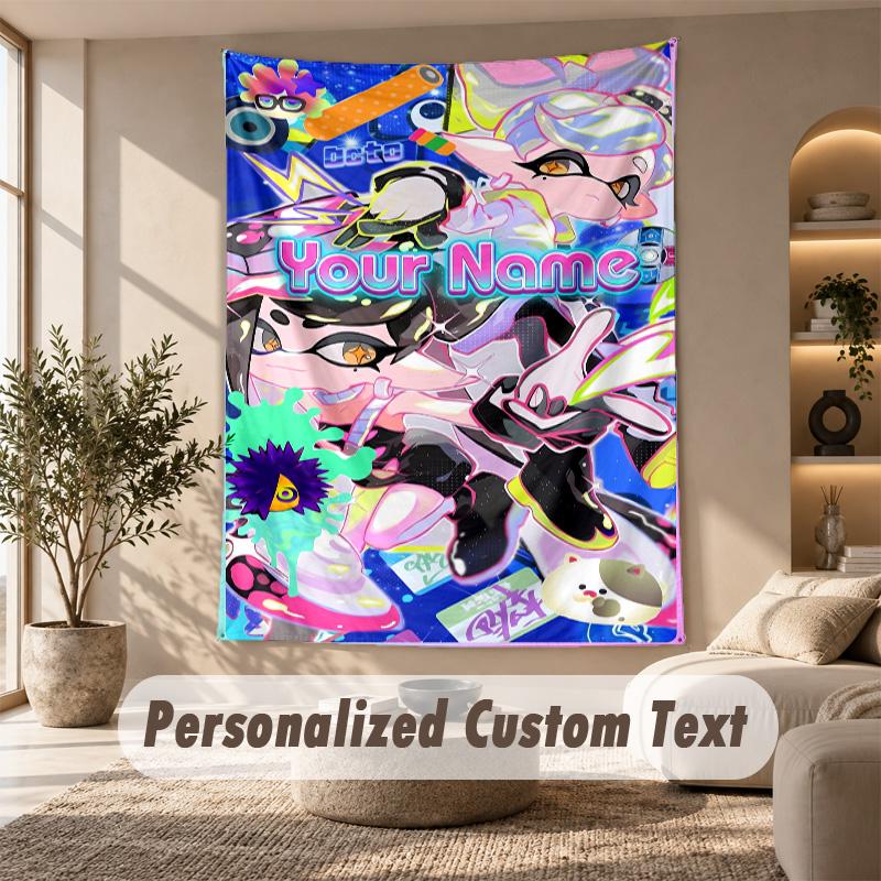 Splatoon Tapestry, Personalized Custom Text, Wall Hanging Tapestry For Living Room Home Wall Decor