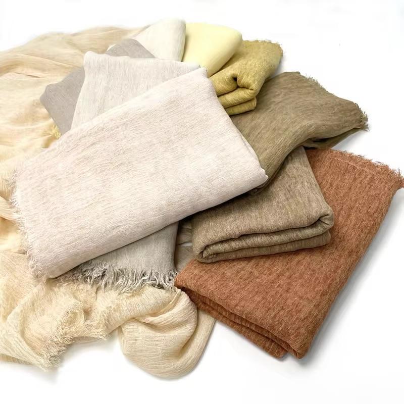 Fashion Crinkle Cotton Royan Hijab Scarf for Muslim Women Islamic Long Soft Shawls Wraps Short Tassel Bufanda Accessories