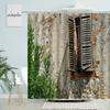 European Town Window View Shower Curtain Green Plants Flowers Vines Vintage Old Wooden House Wall Door Bathroom With Hook Screen
