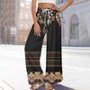 Women Summer Boho Palazzo Pants High Waist Wide Leg Floral Printing Casual Trousers With Pockets