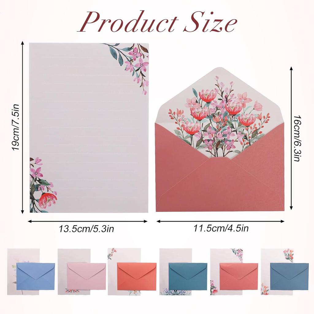 Floral Stationery Paper, 36 Pieces Stationery Set(24 Writing Stationery Paper + 12 Envelopes), Letter Writing Sets, Fancy Envelopes, Stationary