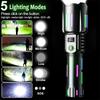 High Power White Laser Flashlight with Luminous  Strips  TYPE-C Rechargeable Zoomable Camping Lamp With Battery Indicator