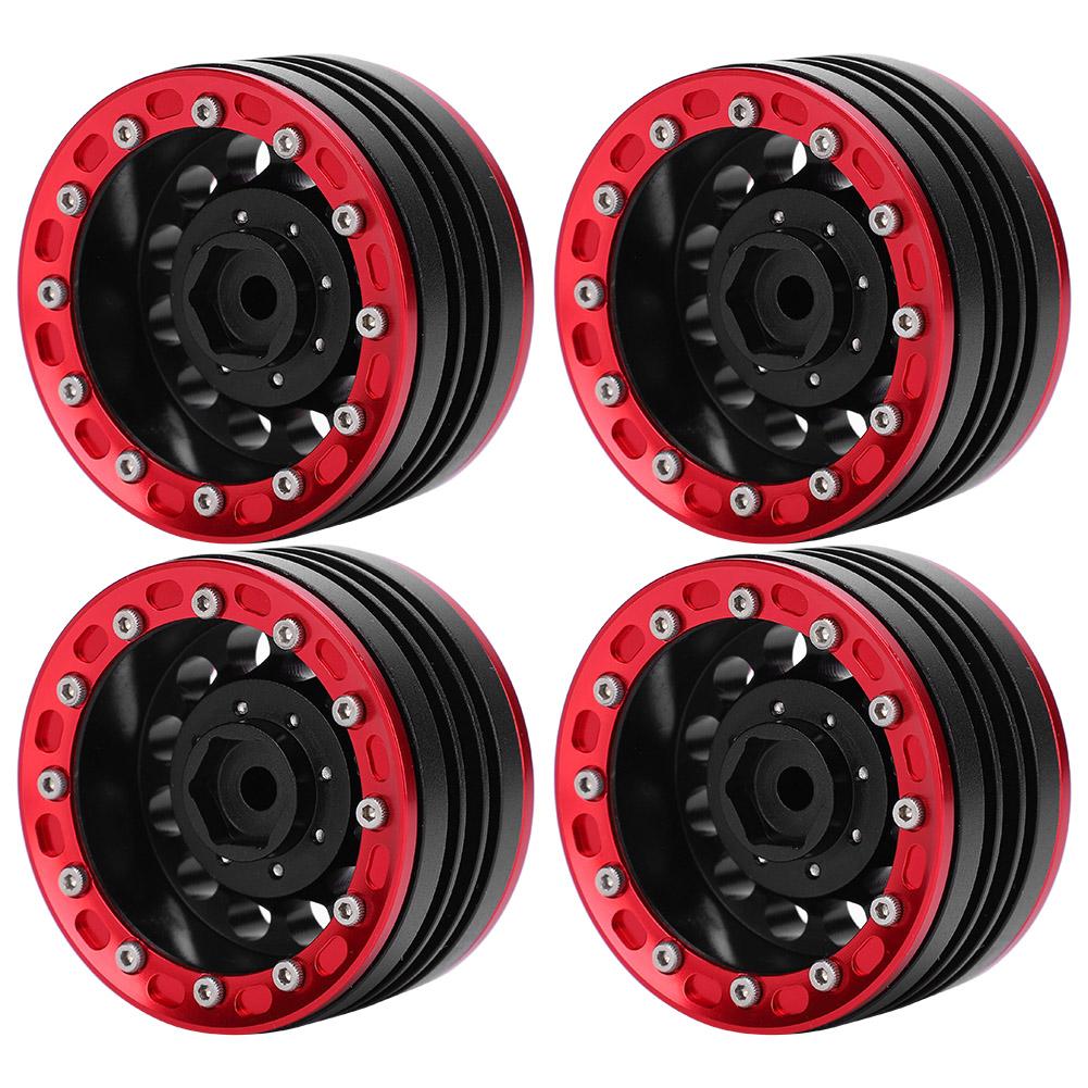 4pcs Metal Wheel Hub RC Car A Essories Fit for 1Celsius10 RC Crawler 1.9 Inch(Red Black )