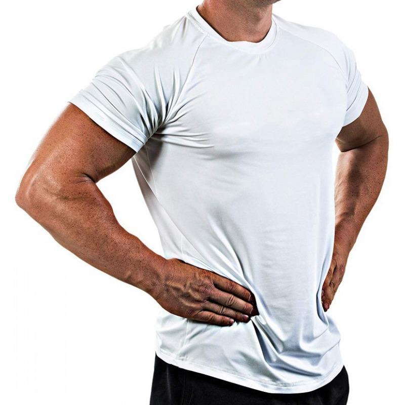 Mens Short Sleeve Solid Color Slim Fit Quick Dry Gym Training T Shirt