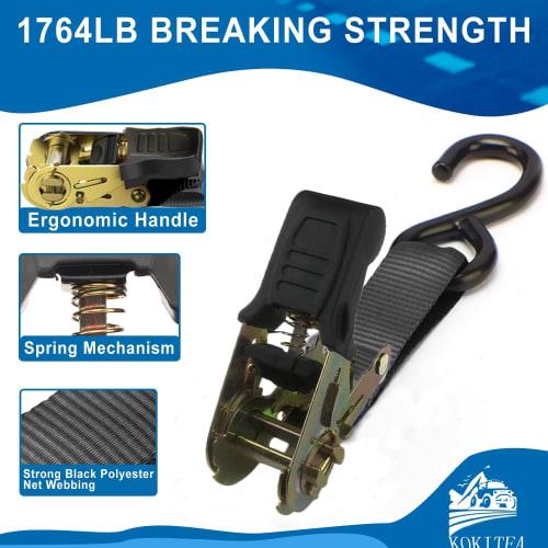 KOKITEA Black Lashing Belt, Tie-Down Ratchet Type, Cargo Tie-Down Belt, 2-Strand Lashing, 4m, 2.5cm Wide, 800kg Breaking Load per Strap, Maximum Load