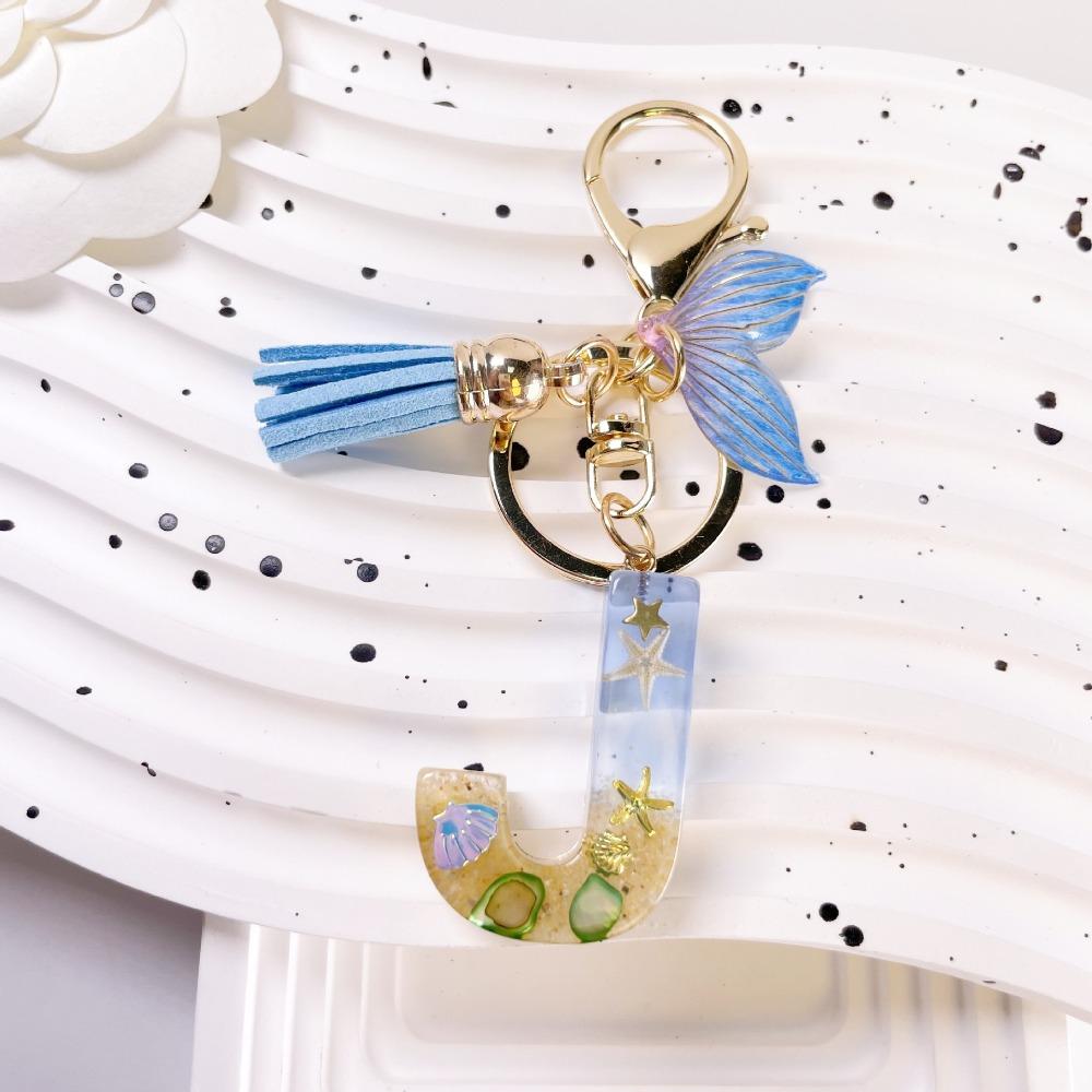 Blue Tassel Blue Ocean Letter Keychain 26 Letters 26 Letter Keychain  Handbag Decor