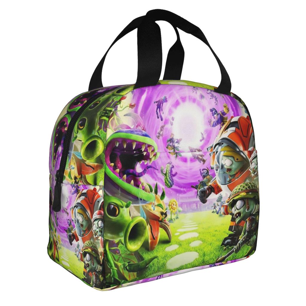 Pflanzen vs. Zombies Spiel Isolierte Lunchtasche für Damen Tragbar Thermokühlertasche Mittagessen Tasche Schule