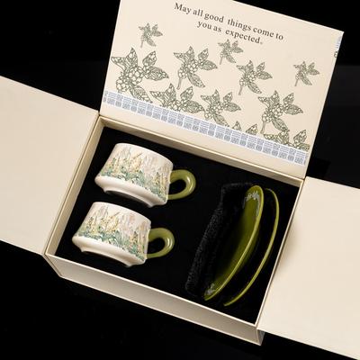 Retro Ölmalerei Kaffeetassen und Untertassen, hochwertiges, exquisites Einzugs-, Hochzeitsgeschenkset, Keramiktasse Geschenkbox-Set.
