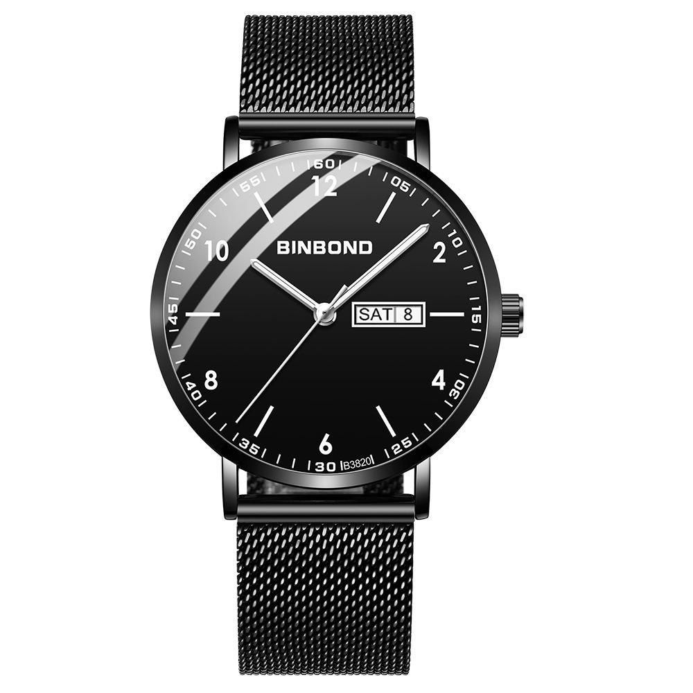 BINBOND Luxury Quartz Wristwatches For Men Luminous Waterproof Week Display Auto Date Men's Watch Stainless Steel Reloj