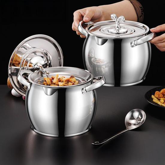 Yousheng Bacon Grease Container Stainless Steel Oil Pot with Filter And Lid Dual Handle Lard Pot Kitchen Oil Storage Jar