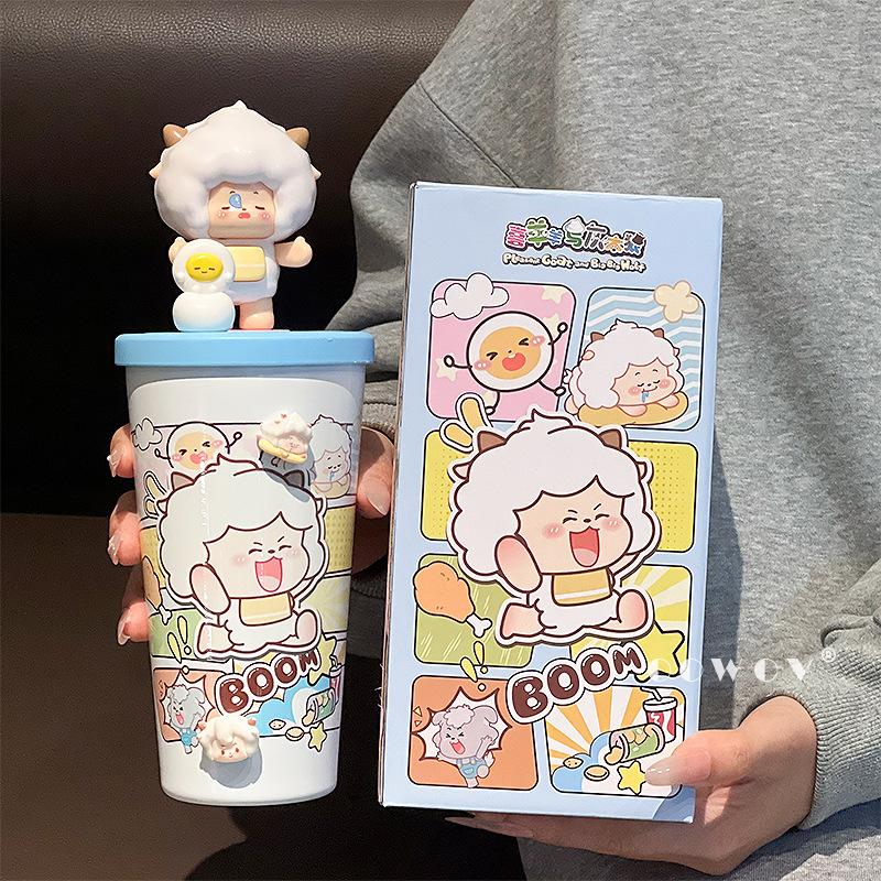 Lazy Sheep Stainless Steel Straw Thermos Cup, Special Water Cup for Students To Go To School, Girls 2025 New High-value Cup