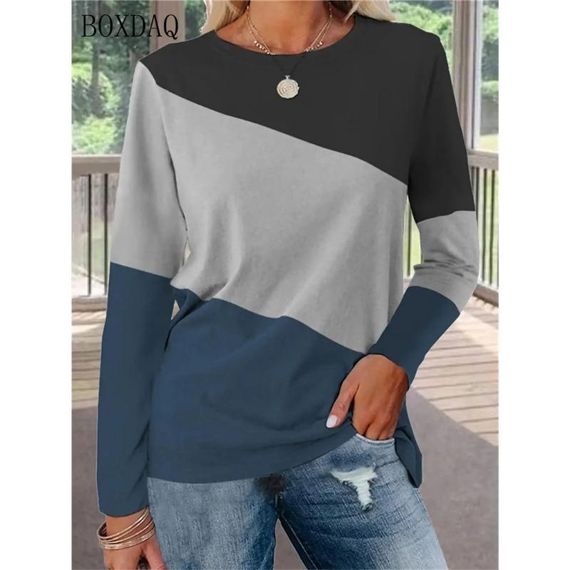 Long Sleeve Women Fashion Patchwork Color T-Shirts 3d Print Street Ladies Tees 6XL Plus Size Loose Casual Female Tops