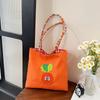 Canvas Bag For Women With Cartoon Embroidery Small Handheld Purse For Daily Use