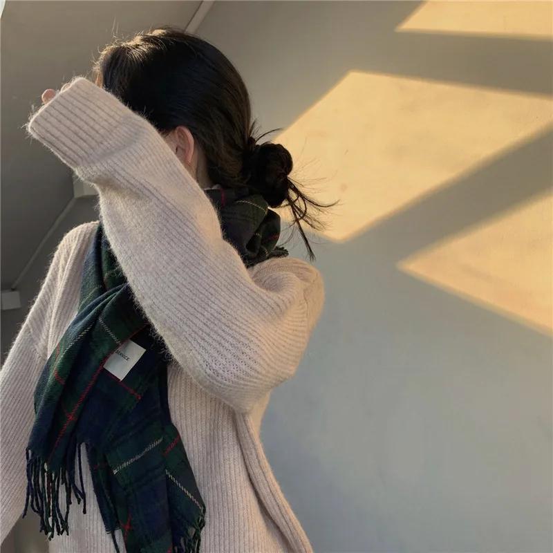 Plaid Long Scarf Winter Warm Cashmere Women Pashmina Foulard Bandana Scarves Female Luxury Hijab Tassel Shawl Wraps 2025 Pareo