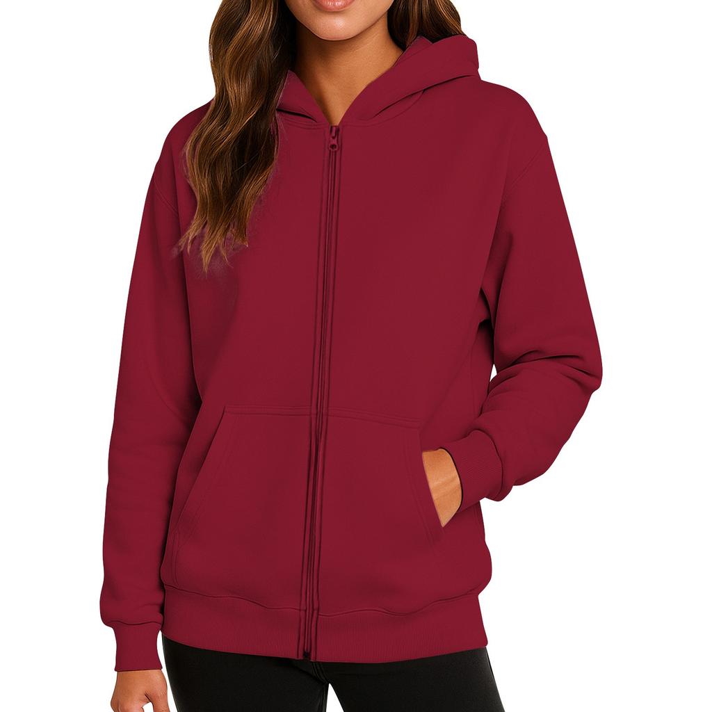Ladies' Fashionable Solid Color Casual Hooded Long Sleeved Coat