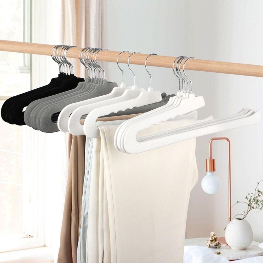 10PCS White Clothes Hanger Slim Design Velvet Hangers Trouser Hanger  Closet Organization