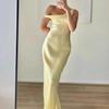 European and American Style Sexy Backless Swing Collar Diagonal Off-the-shoulder Dress High-end Sense Satin Niche Design Sense Dress Long Dress Women