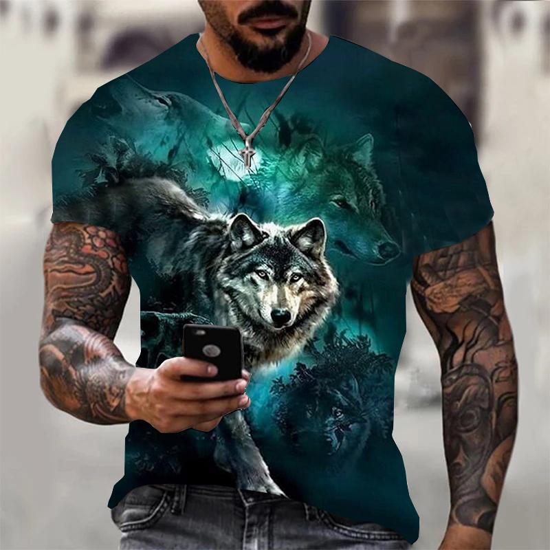 3D T Shirt For Men Vintage O-neck Short Sleeve Tops Girls Wolf Print Harajuku Clothing