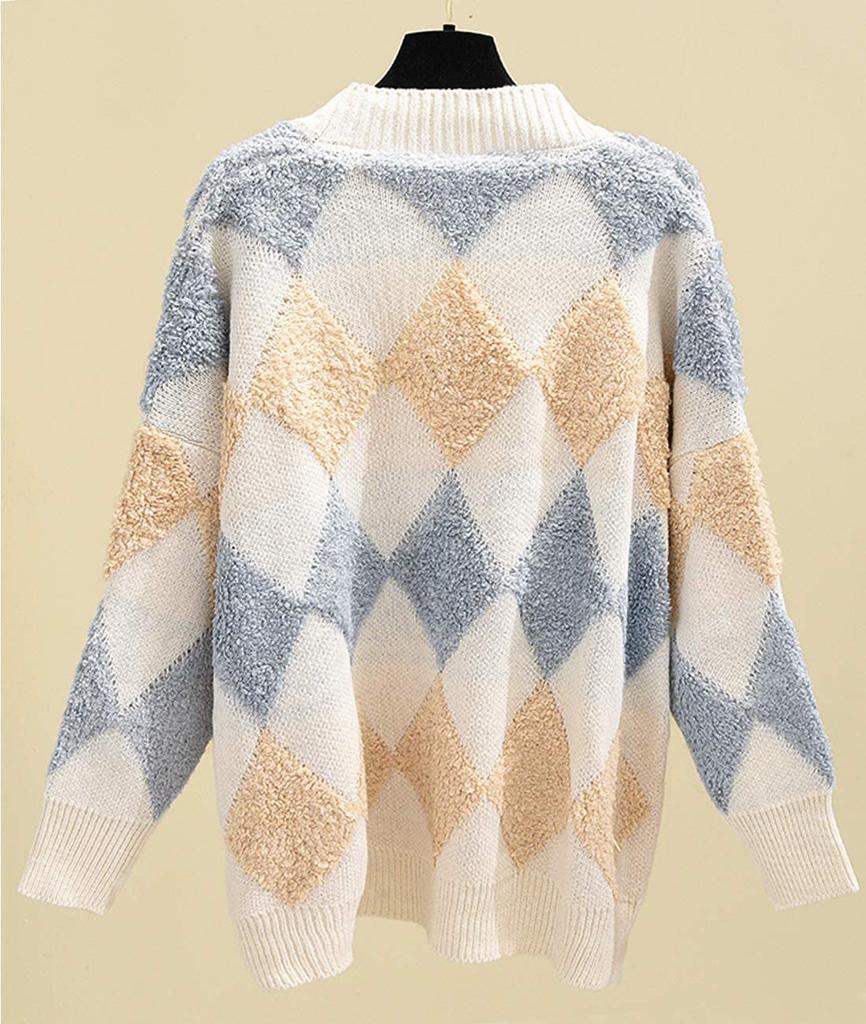 Fluffy Argyle Thick Cold Loose Free Winter Fluffy Fluffy Fluffy Autumn Boa Boa Boa Boa Boa Boa Boa Fleece Boa Fleece Long [Henri] Cardigan, Outerwear,