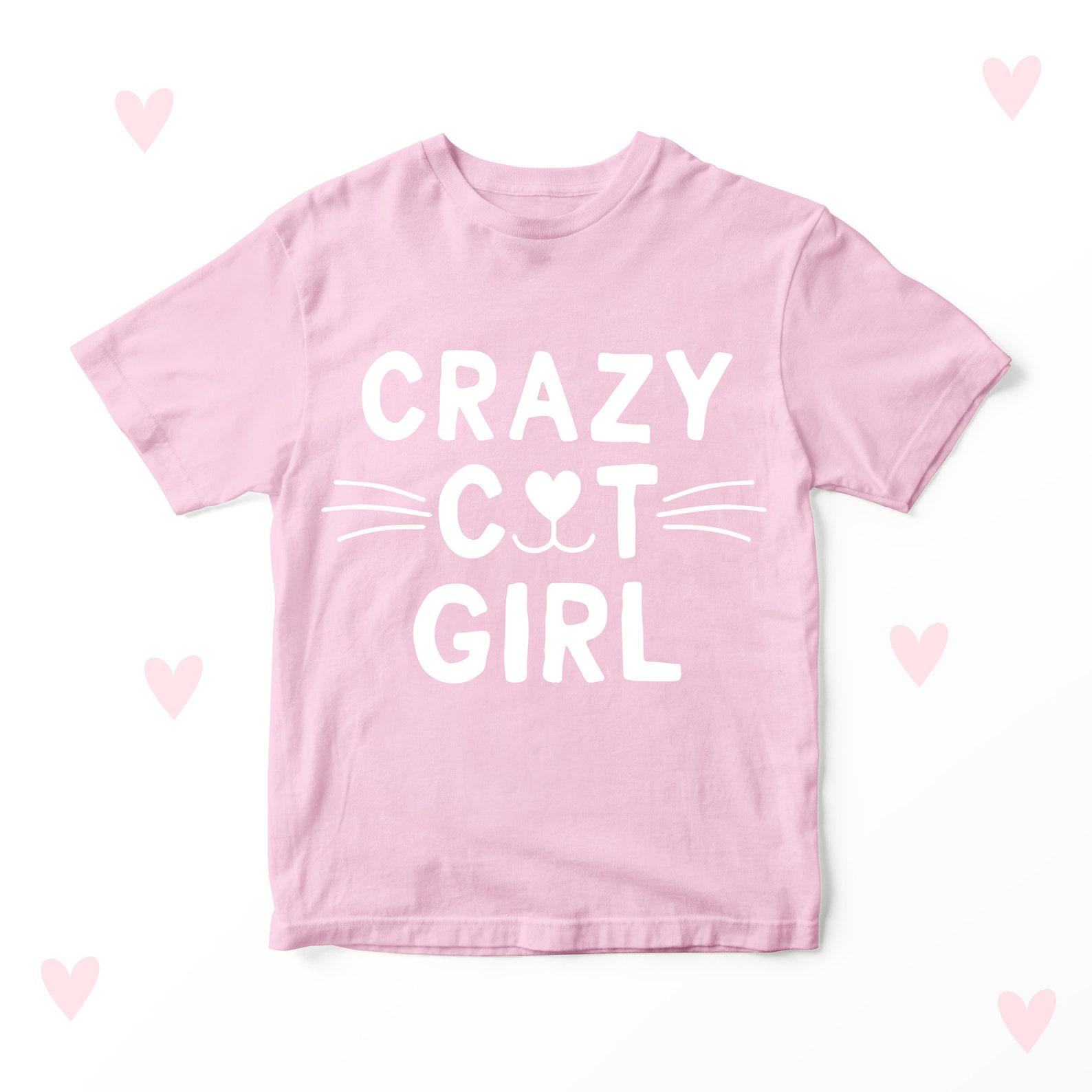 Crazy Cat Girl T-Shirt, Girls Cat Lover Gift, Kids Personalized Clothing 160