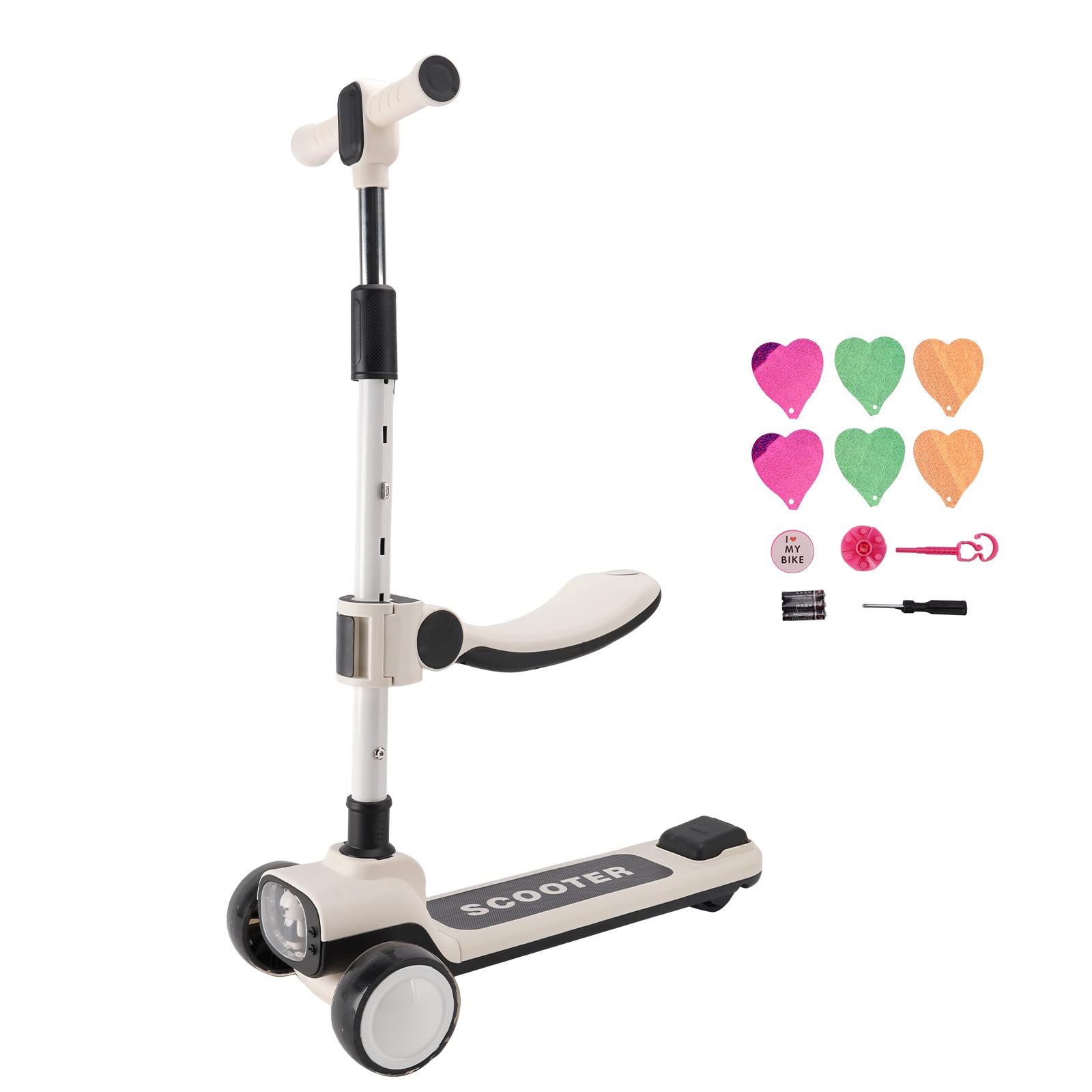 2-in-1 Kids Scooter Foldable Seat Light