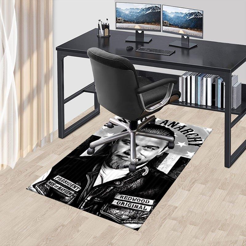 1pc Sons of Anarchy Themed Office Carpet Chair Mats - Durable Polyester Rug for Home Theater, Office, Dorm Room Decor - tA11