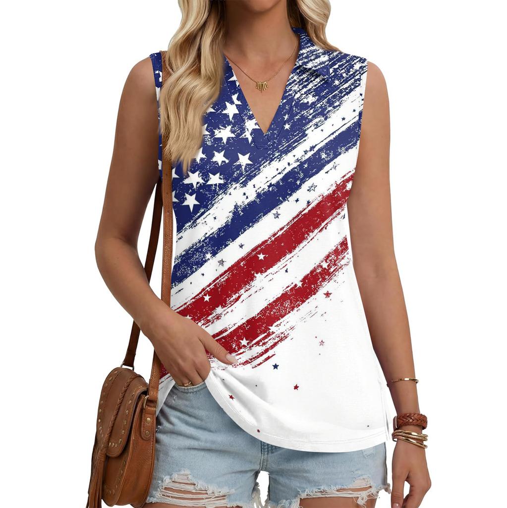 Women's Fashion Casual Lapel Sleeveless Color Shirt Women's V-Neck Up Tops