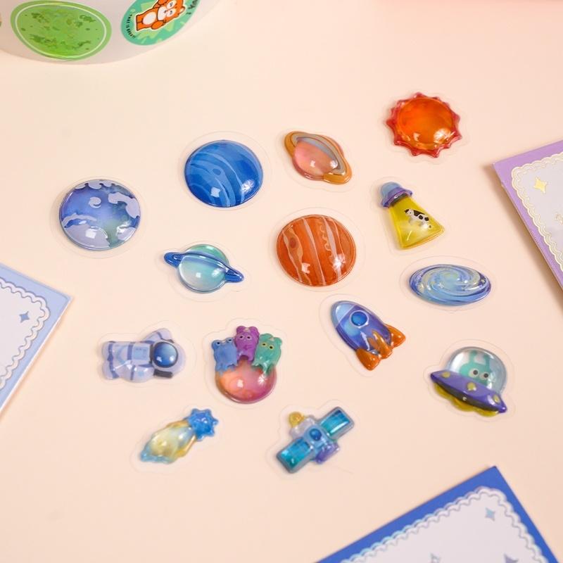 3 pcs/6 pcs Random 3D Creative Space Food Cartoon Round Relief Stickers Scrapbooking Diy Journal Cute Stationery Sticker