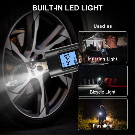 12V Portable Air Compressor 150PSI Rechargeable Mini Electric Tire Inflator Digital Pressure Gauge