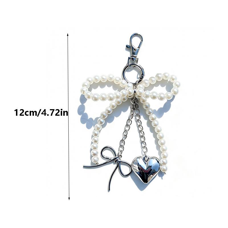 Yogodlns Bowknot Heart Pendant Women Sweet Charm White Pearl Bow Backpack Bags Pendants Decoration Gifts