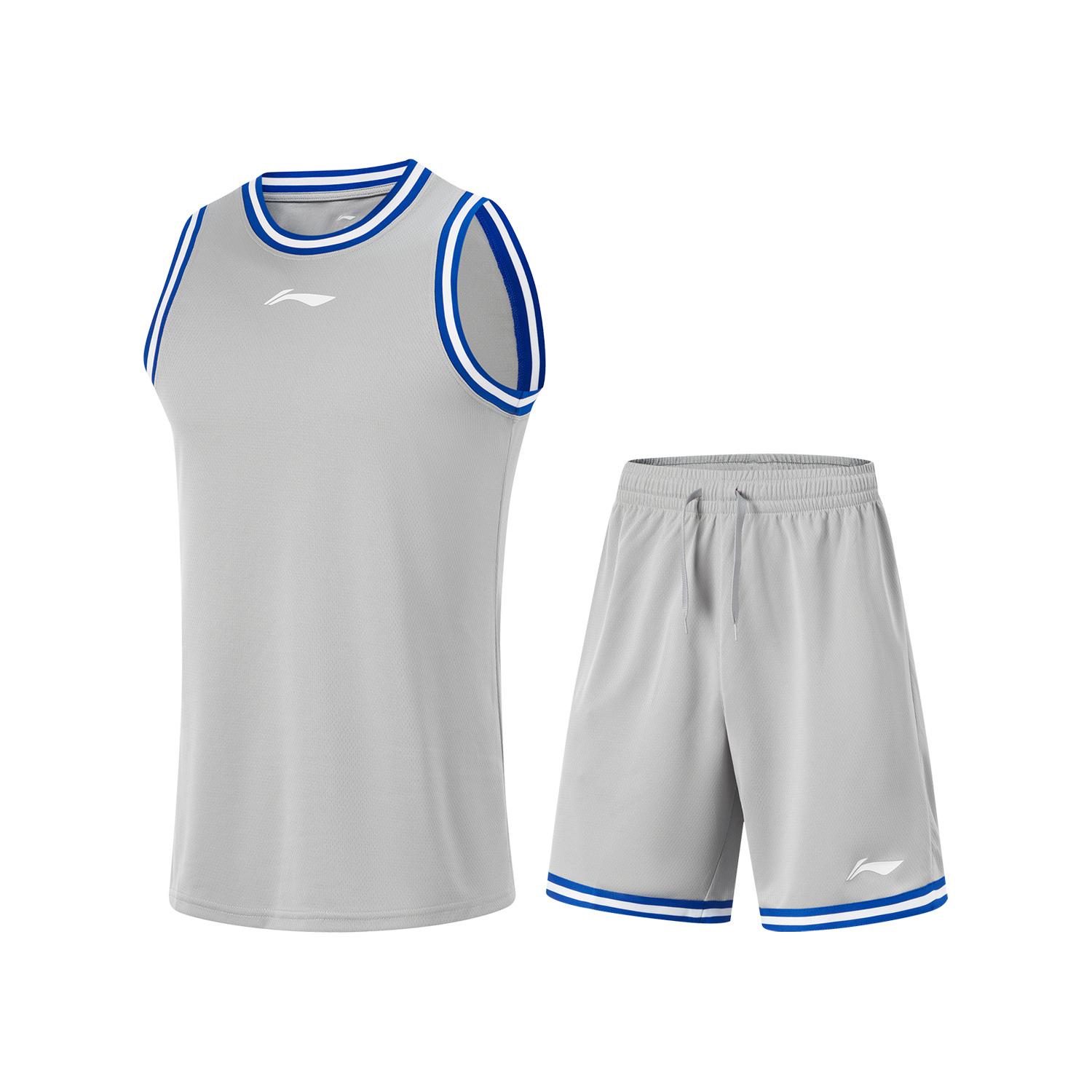 

Li-Ning Comfortable Breathable Round Neck Pullover Top Casual Simple Sports Shorts Basketball Set Men sportswear Ultimate-Gray AATU043-8 XL