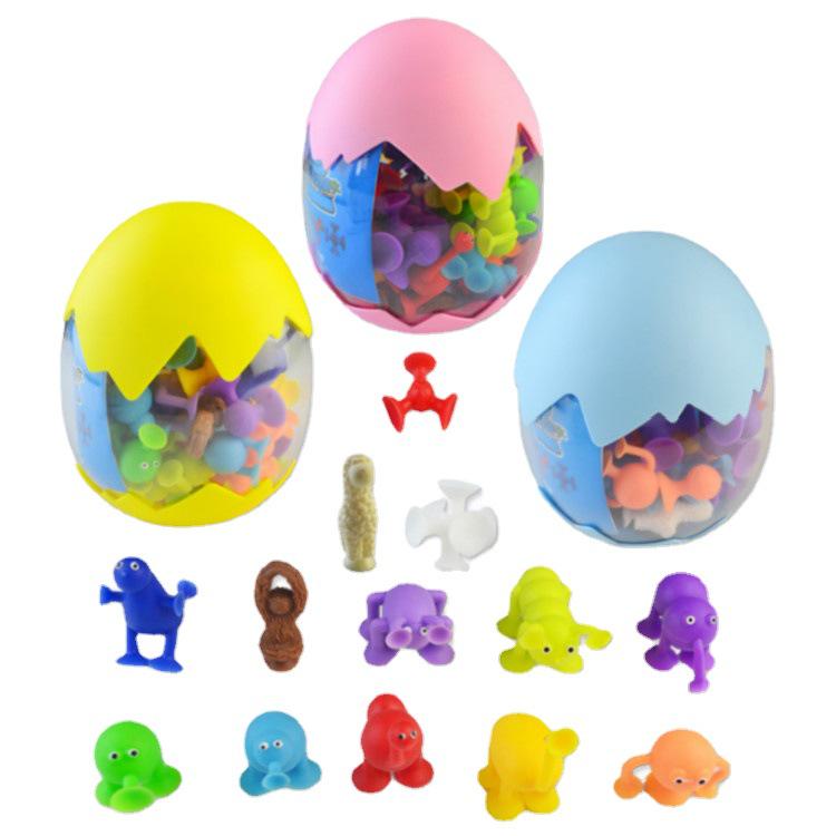 Klebrige Silikon-Saugnapf-Bausteine - Lustiges Lernspielzeug für Kinder mit Tier-Eierschalen-Designs