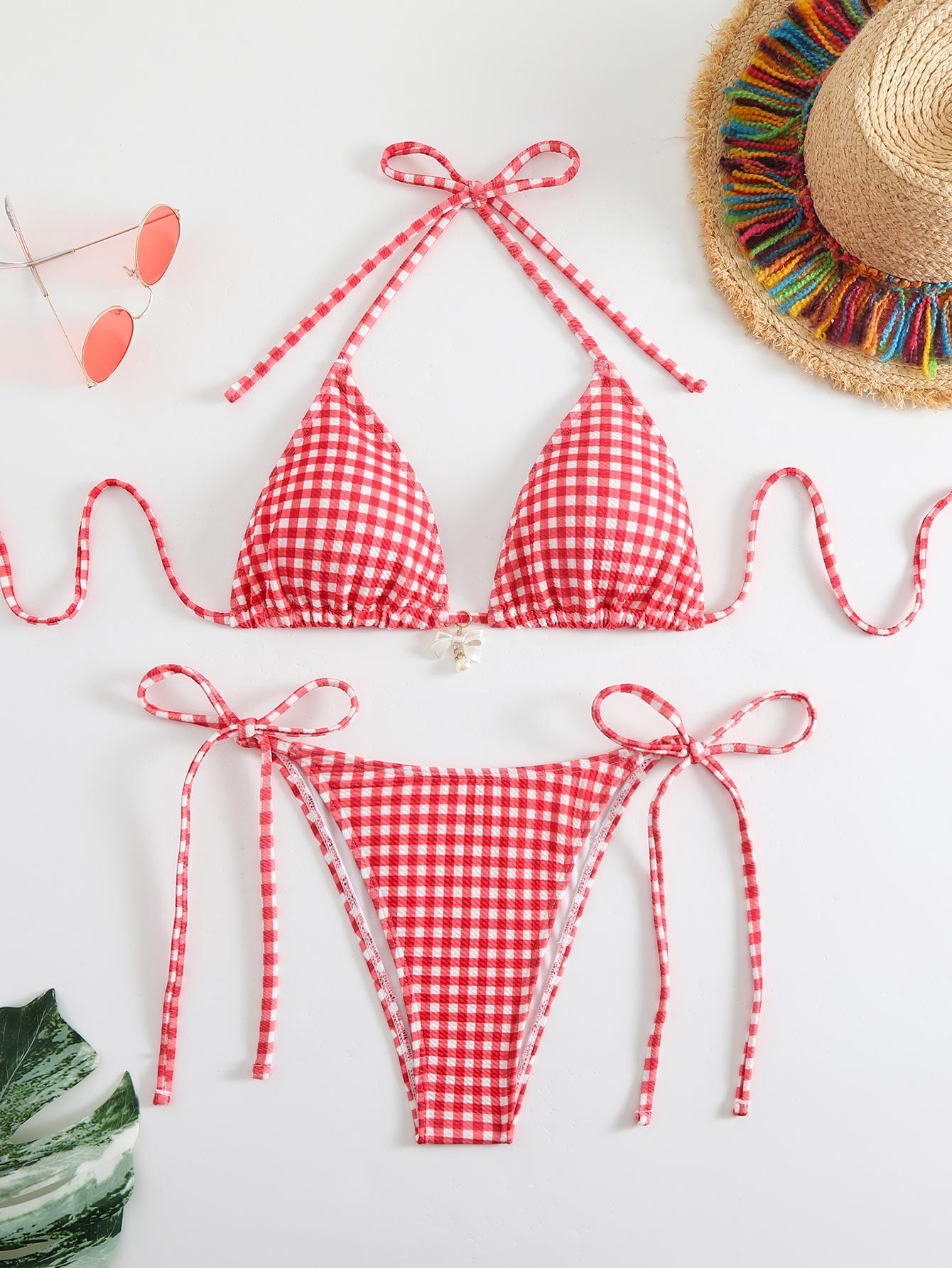 

2024 Европейский и американский женский сексуальный печатный купальник бикини с завязками Small