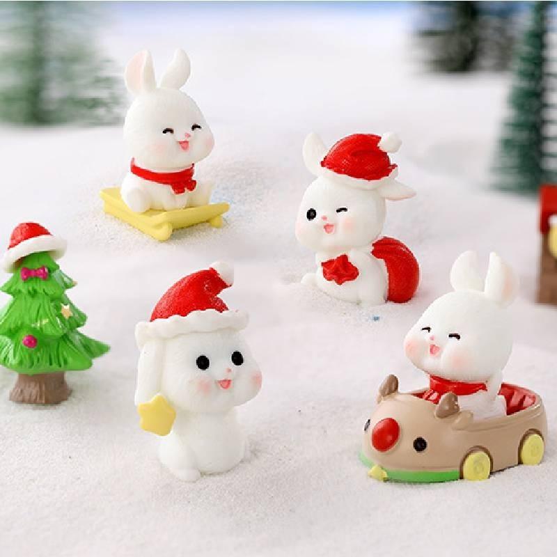 Bunny Figurine Christmas Resin Microlandscape Decoration Bunny Miniature Winter