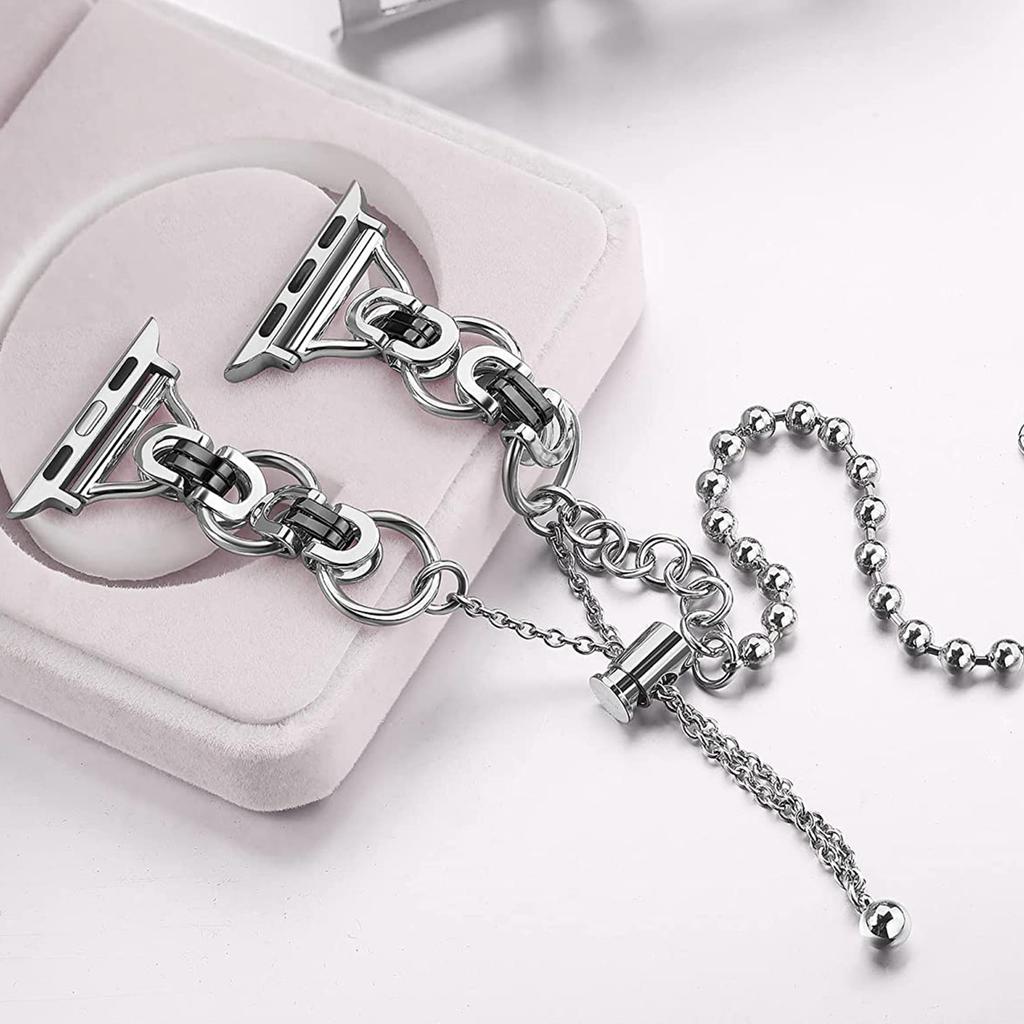For Apple Watch Series 10 42mm/9 8 7 41mm/6 5 4 SE SE (2022) SE (2023) 40mm/3 2 1 38mm Zinc Alloy Wrist Strap Two Rows Bracelet Beads Smart Watch Band
