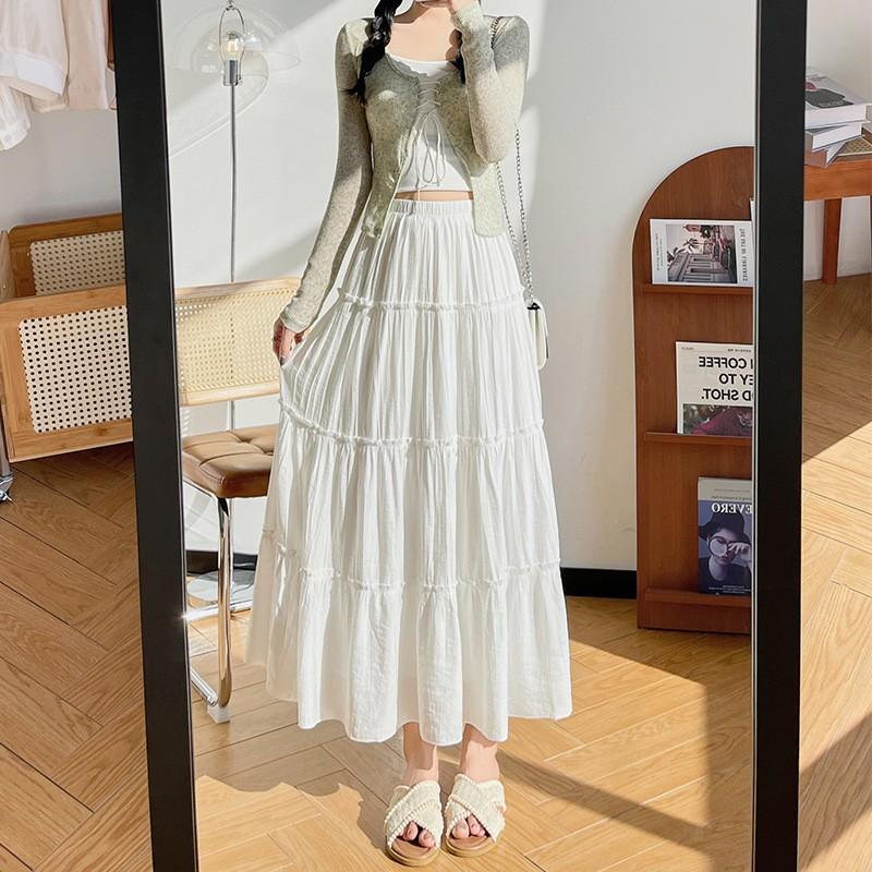 White Cake Skirt Women s Warm Season and Summer New Arrival High-waisted and Thin A-word Skirt Medium and Long Small Puffy Skirt S