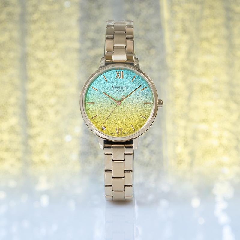 Casio SHEEN Universe Starry Sky Theme Fashion Simple and Light Hands Quartz Movement Steel Strap Japanese and Korean Watch Women's SHE-4548G-2AUPR