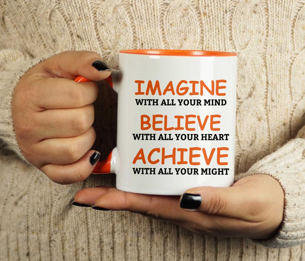 Inkdotpot 11 Oz  Ceramic Coffee  Mugs Imagine Believe Achieve Inspirational Quotes Gift For Co-Worker Boss
