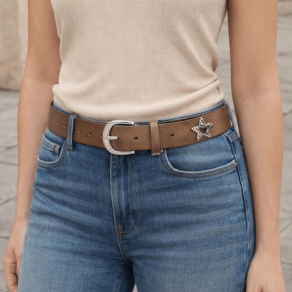 Rivet Metal Buckle Belts Star Pu Leather Waistband Fashion Retro Jeans Belt  Women