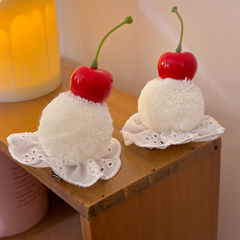 Roztomilé sponky do vlasů ve tvaru třešňového dortu pro ženy, dívky, sladké děti, podzimní/zimní plyšové vlasové doplňky, studentské dárky