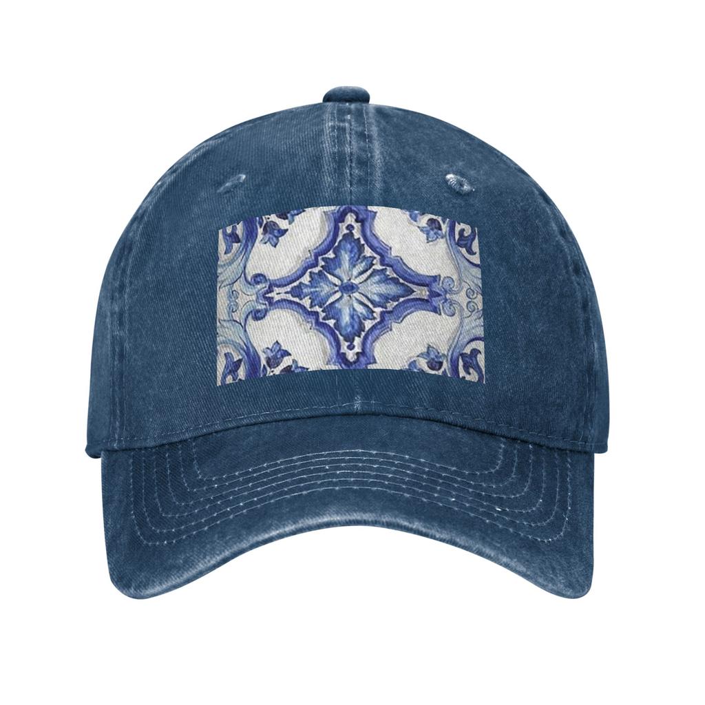 Unisex Baseball Hats Blue Ornate Floral Mediterranean Sicilian Tile Denim Outdoor Baseball Caps Hip Hop Cap Casquette