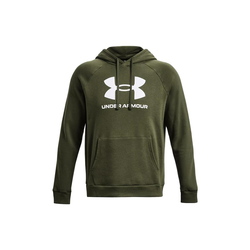 Under Armour Rival Fleece Letter Print Raglan Hoodie Men hoodies Green 1379758-390