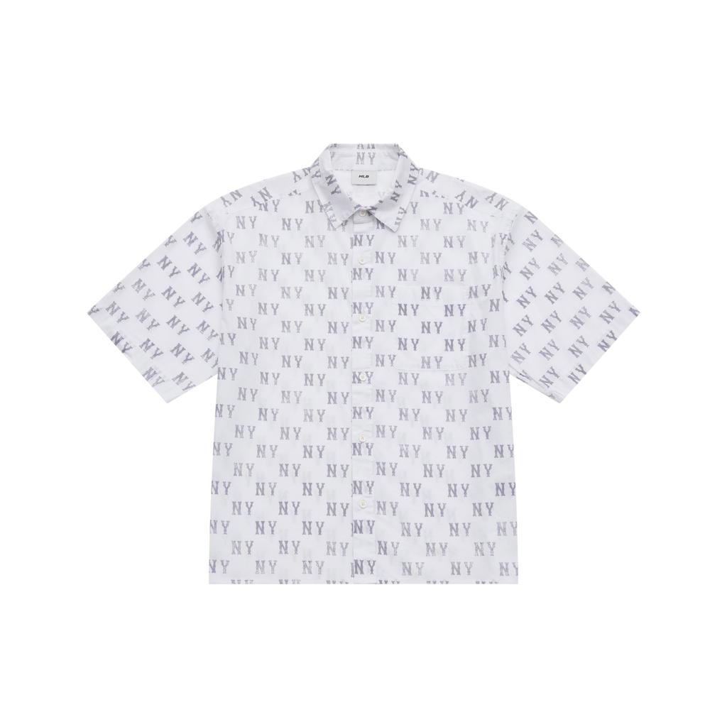 New MLB MONOGRAM Collection New York Yankees SS25 Shirt Unisex Gray 3AWSM0653-50GRS