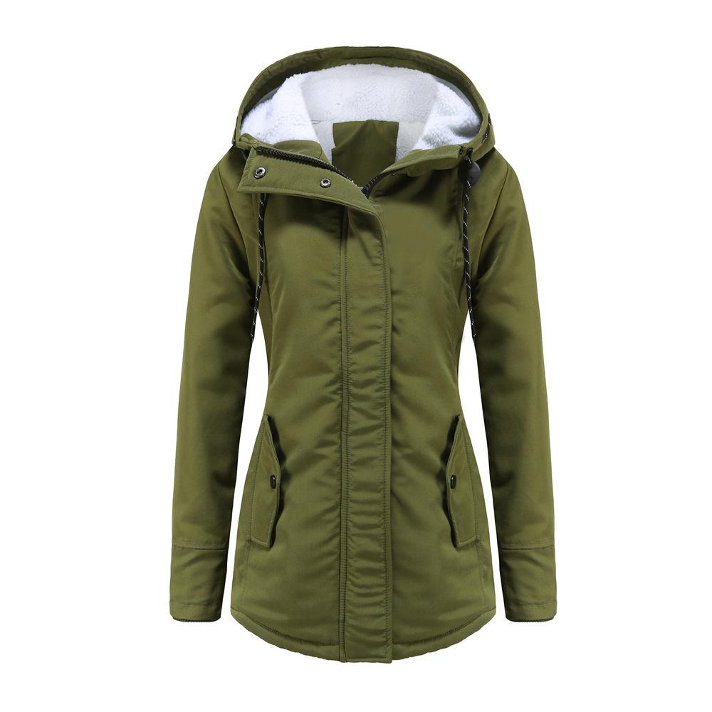 Parka da donna Cappotto autunno e inverno Felpa termica in cotone spesso Giacca casual a vita con cappuccio impermeabile