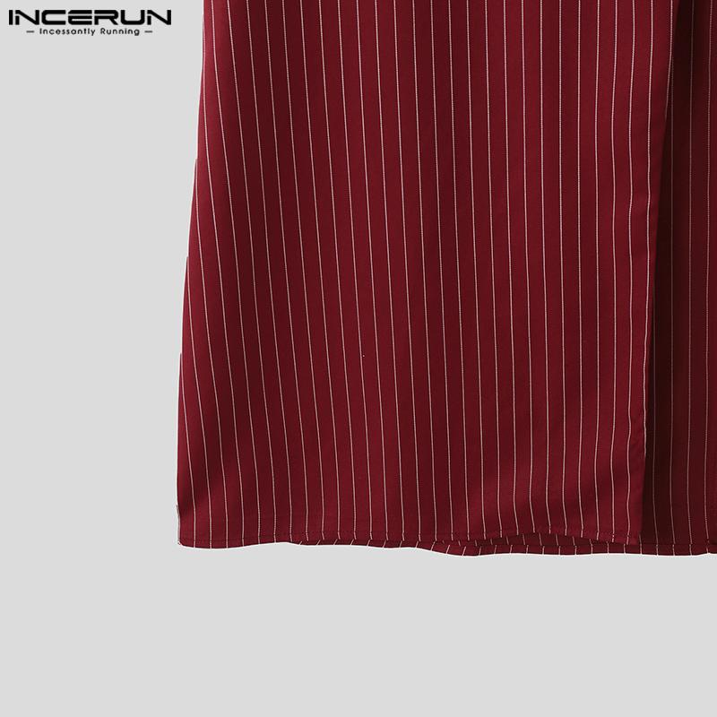 INCERUN Autumn Men Long Sleeve Striped Open Front Long Cardigan Coats Windbreaker
