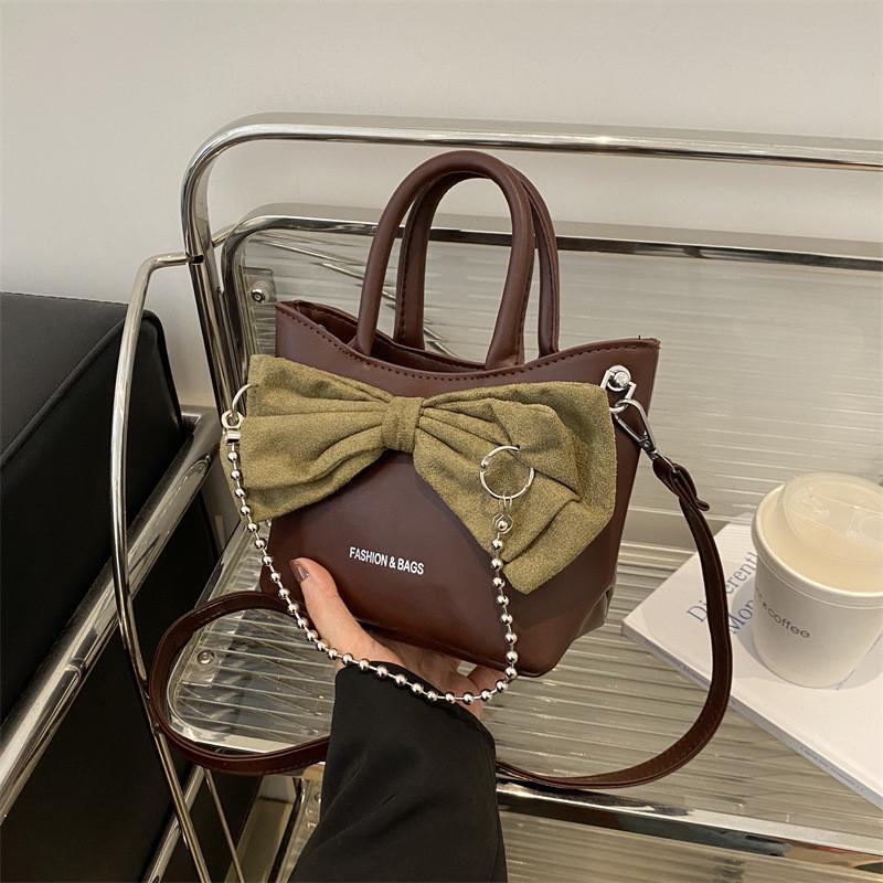 Trendy Korean Style Pu Leather Tote Bag Fashionable Bucket Bag With Bowknot